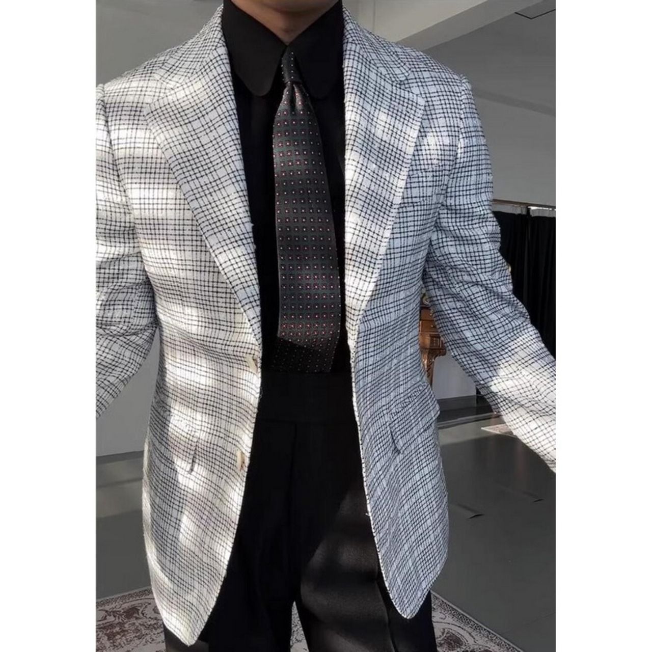 casual plaid suit jacket 00050