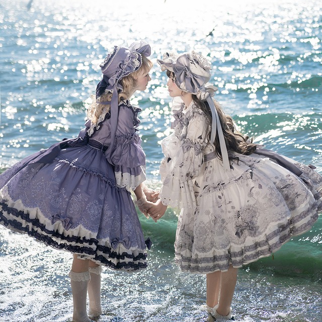 予約商品 クラロリ ワンピース ロング 花柄 フリル 姫袖 控えめ