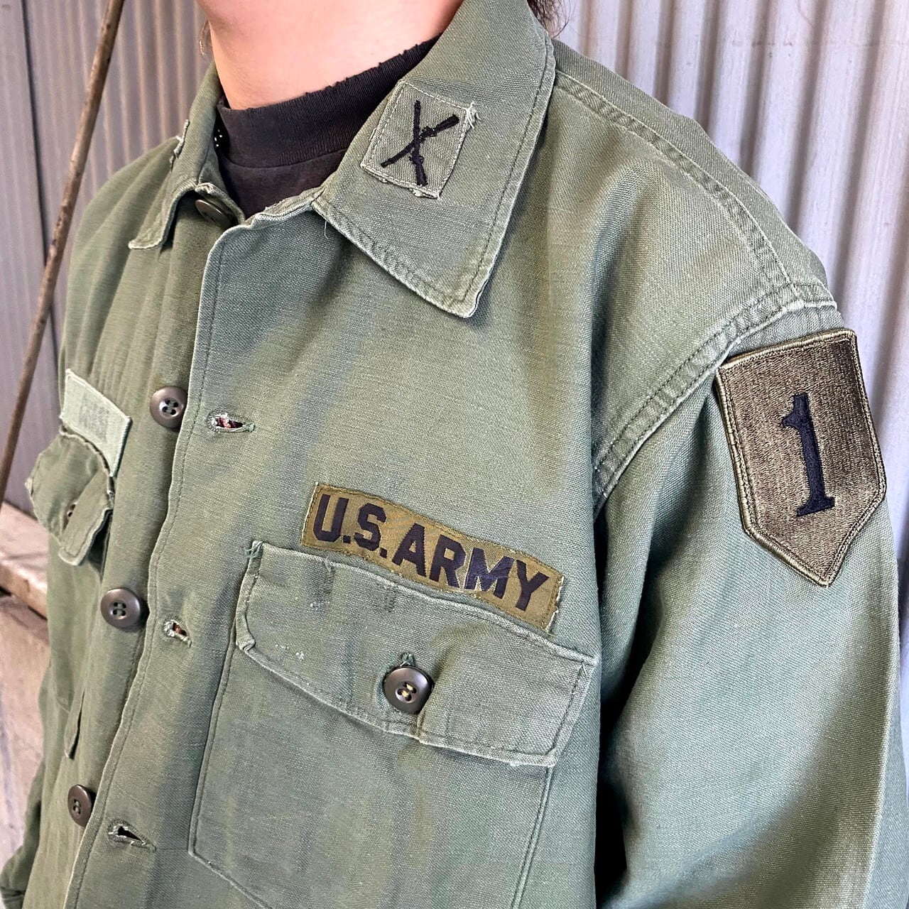 60年代 米軍実品 3rdモデル U.S.ARMY 筒袖 ミリタリー ユーティリティシャツ USA製 メンズS ヴィンテージ /eaa372146