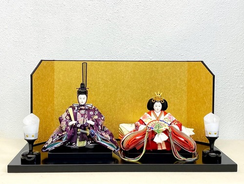 小三五 親王飾り 鞠・小菊柄 紫色 雛人形 ひな人形 ひな祭り 雛祭り 雛飾り ひな飾り お祝い プレゼント 海外土産 桃の節句 節句飾り 日本伝統 文化 コンパクトサイズ