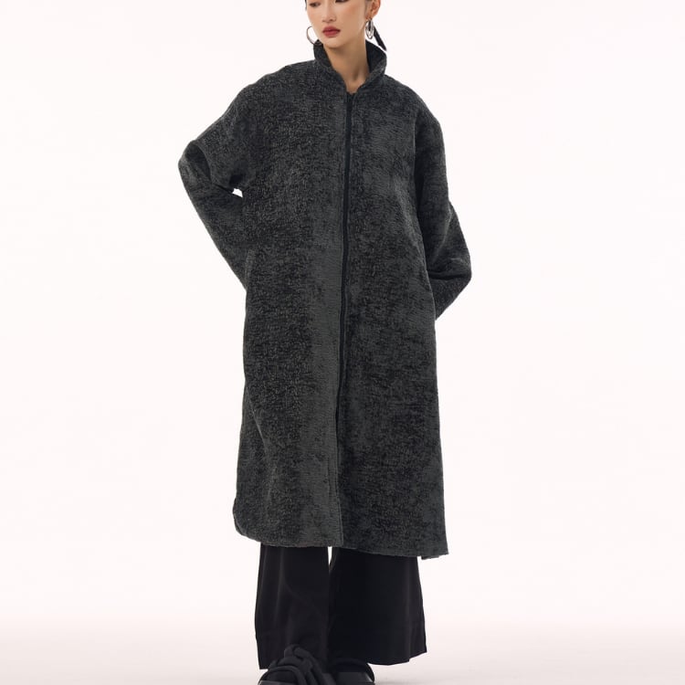 ハイネックベロアロングジップコート◆2col R30299