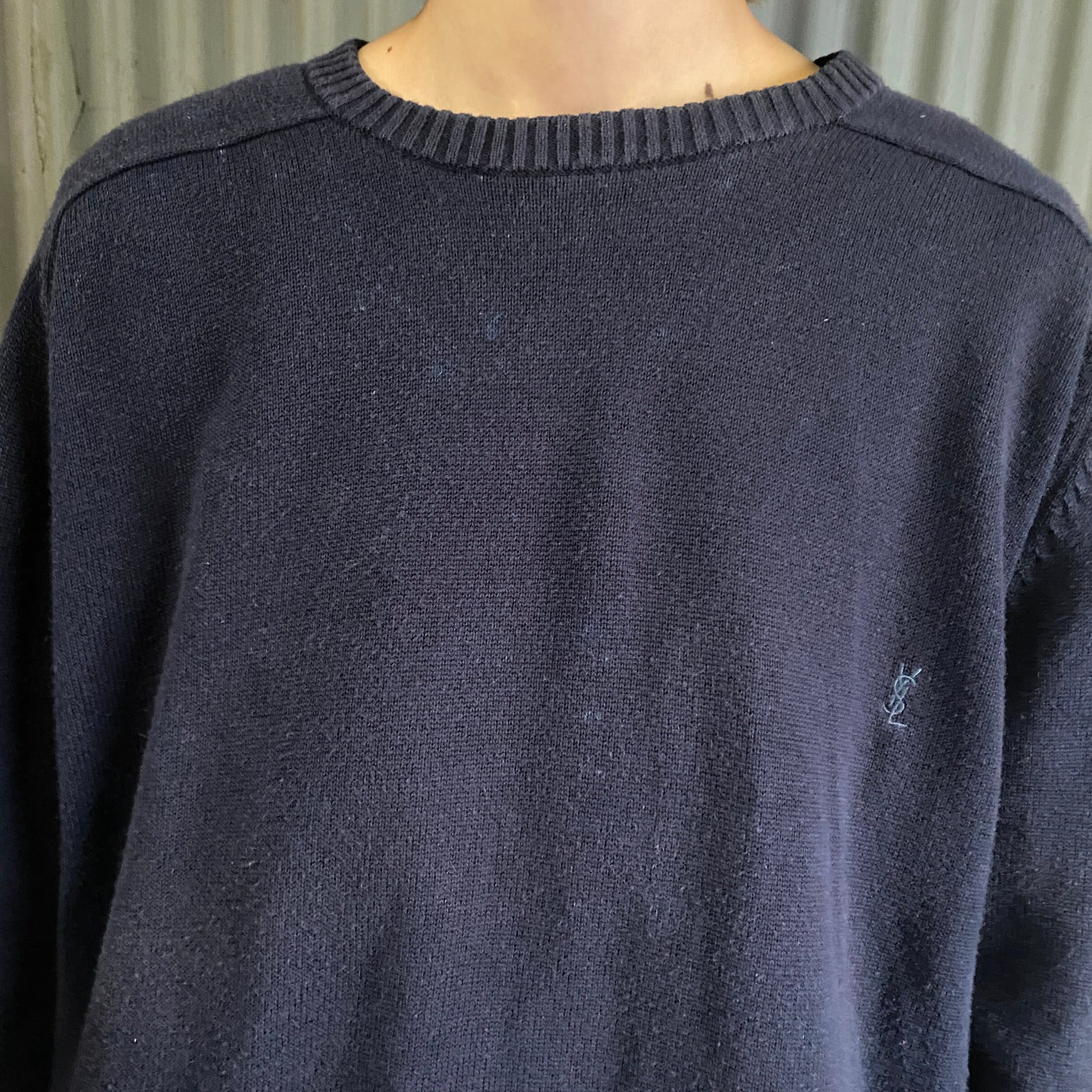 L ダークネイビー コットンニット メンズ  used vintage