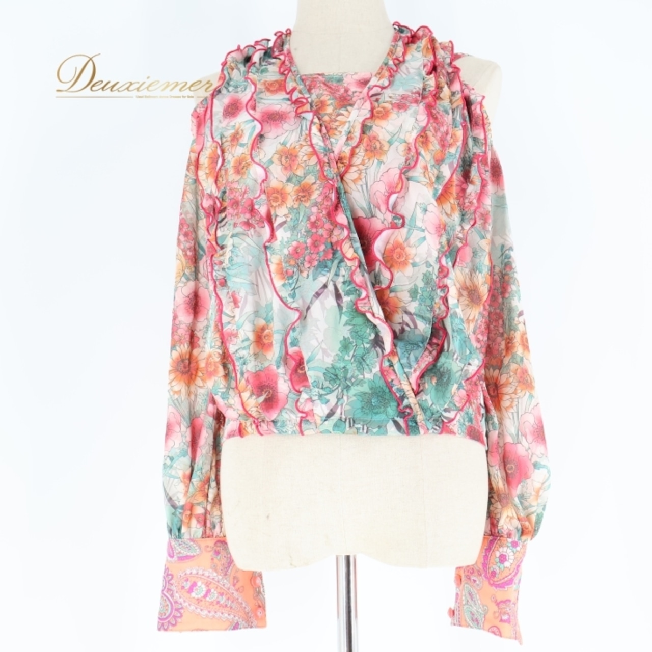 フラメンコ 衣装 ソニアジョーンズ SONIA JOHENES トップス ブラウス レース 花柄 長袖 軽い 薄い ダンス パーティ 緑 オレンジ ピンク 柄 模様 ピンク系 オレンジ系 グリーン系 フェスティバル かわいい おしゃれ 大人 可愛い 衣装用 トップス 個性的