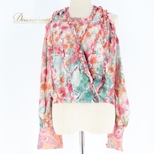 フラメンコ 衣装 ソニアジョーンズ SONIA JOHENES トップス ブラウス レース 花柄 長袖 軽い 薄い ダンス パーティ 緑 オレンジ ピンク 柄 模様 ピンク系 オレンジ系 グリーン系 フェスティバル かわいい おしゃれ 大人 可愛い 衣装用 トップス 個性的