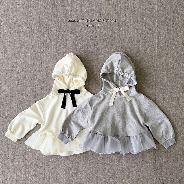 韓国子供服 / 26Autumn / 〖取寄〗Melikey / チャチャフリルフードTシャツ / 女子服 *XS~JM*