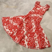 フラダンス 衣装 T&L MUUMUU FACTORY ムームーファクトリー ワンピース ドレス レッド系 ハイビスカス柄 花柄 植物柄 ハワイアンプリント ハワイアン アロハ フラ ダンス レッスン 練習 ハワイアンダンス ホワイト系 赤 白 フリル フレアスカート 練習着 レッスンウェア 華やか 鮮やか