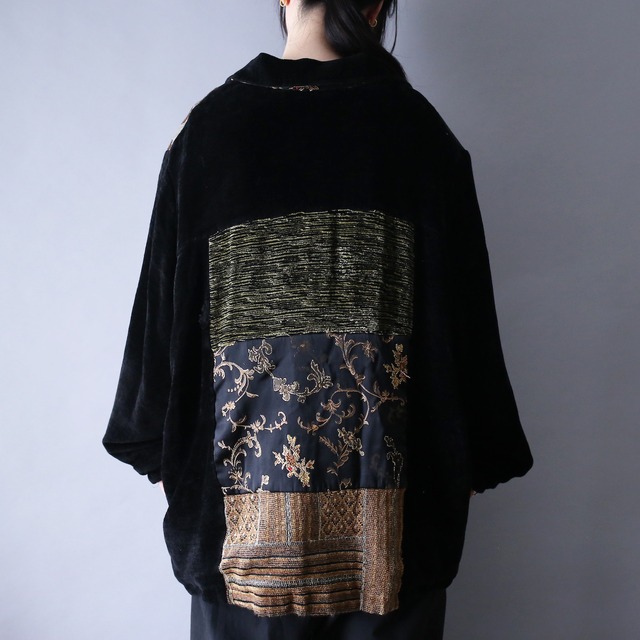 "刺繍" multi fabric switching pattern over silhouette special jacket