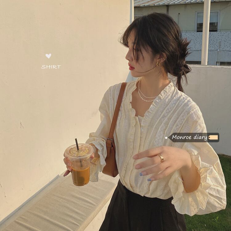 Vネックシャツ オータム薄手サマー ロング 大人ガーリー スウィート キュート カジュアル 夏物 秋物 モンロー52077449759