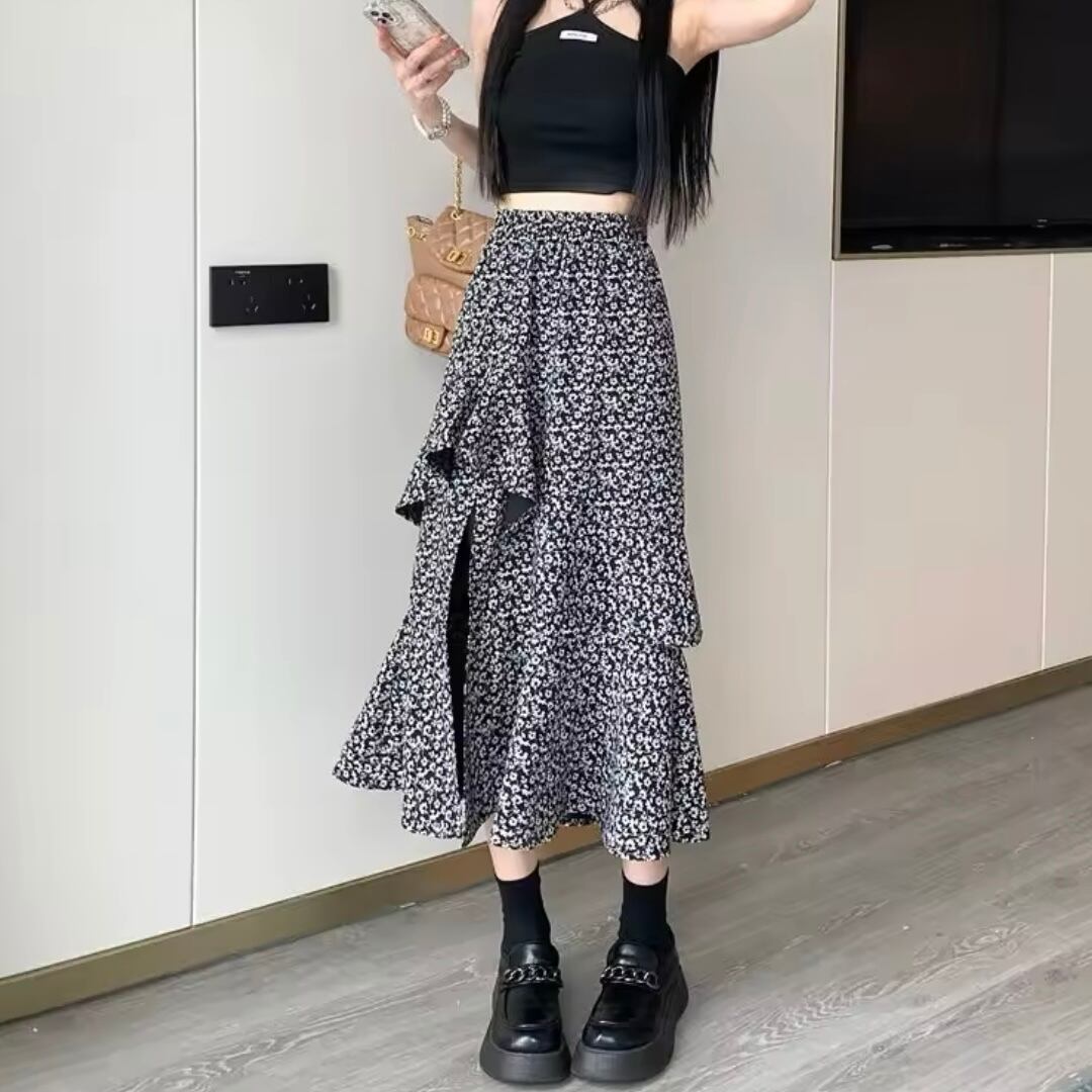 フリルフラワースリットスカート