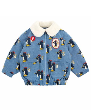 [BEBE DE PINO] All over penguin denim fur collar padding jacket 正規品 韓国ブランド 韓国ファッション 韓国代行 韓国通販 ベベドピノ bebedepino 日本 店舗 韓国 子供服