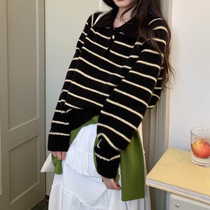 striped polo-collar knit　J00335