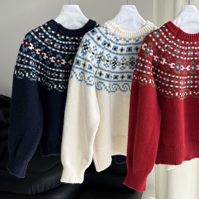 crew-neck jacquard knit　J00372