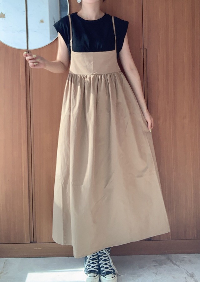 新作 サロペットワンピース サロペットスカート ロングワンピ マキシ丈 レディース 体型カバー