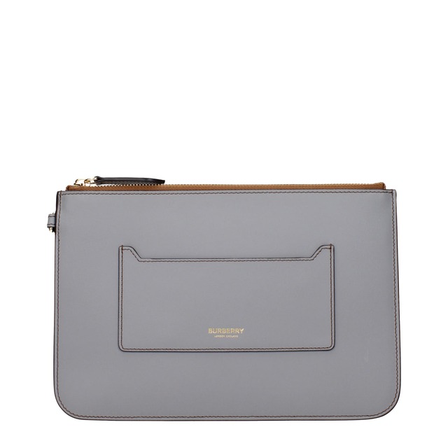 【新品】BURBERRY バーバリー メンズ クラッチバッグ レザー グレー 8095714