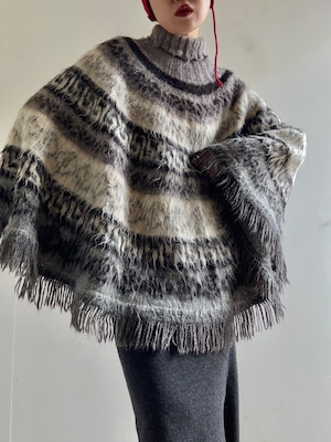 70-80s Vintage Nordic Fringe Knit Poncho