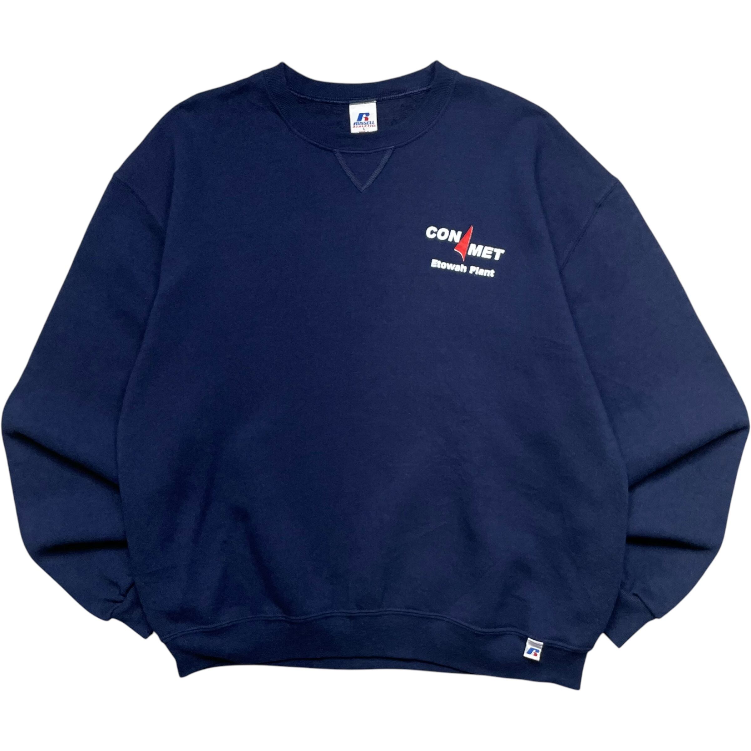 《L》 russell athletic ラッセルアスレチック スウェット 企業 プリント ワンポイント ネイビー 90年代〜 no.7073