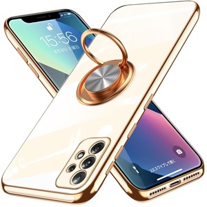 【在庫処分】Galaxy A53 5G 用ケース リング付き SC-53C SCG15 用 ケース メッキ加工 クリア TPU 耐衝撃 驚くほどの手触り 車載ホルダー対応 軽量 薄型 レンズ保護 マット感 人気 落下防止 ギャラクシー A53 5G 用 スマホケース 白 MD-6DDD-18-03