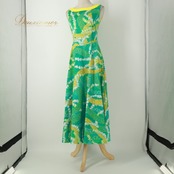 フラダンス 衣装 mmy modernistic ワンピース ドレス グリーン系 花柄 植物柄 ノースリーブ ハワイアンプリント ハワイアン アロハ フラ ダンス レッスン 練習 ハワイアンダンス フレアスカート 緑 黄 白 イエロー系 ホワイト系 華やか 鮮やか かわいい おしゃれ 上品 大人っぽい