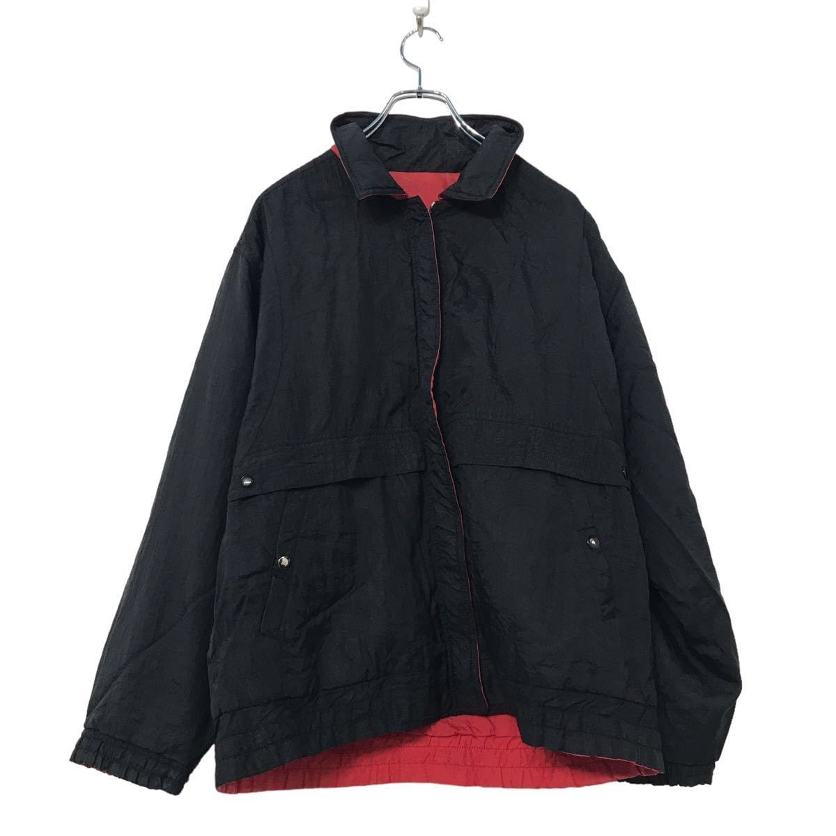 ジップアップ ダウン・中綿ジャケット L〜 ブラック レッド ポケット
