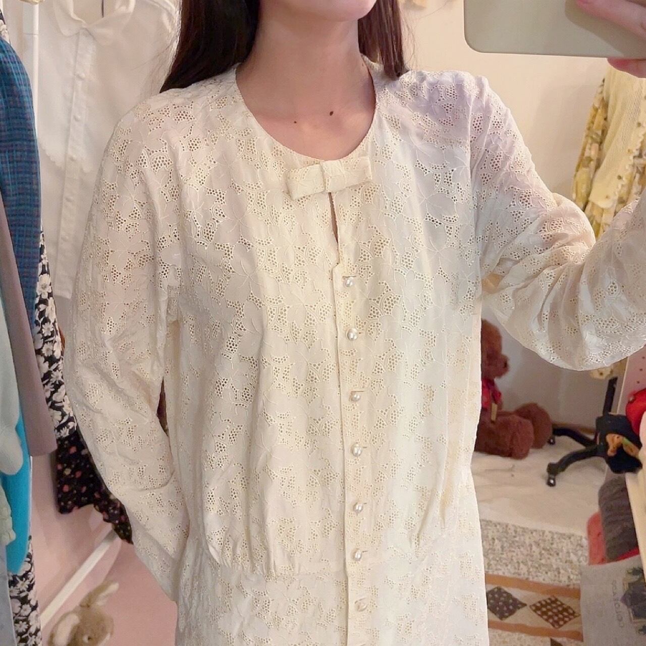 white leaf lace ribbon one-piece