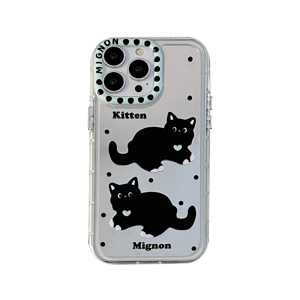 iPhone15対応】かわいい黒猫ちゃん◎人気のミラー背面 ねこ iPhone15対応】かわいい黒猫ちゃん◎人気のミラー背面 ねこ