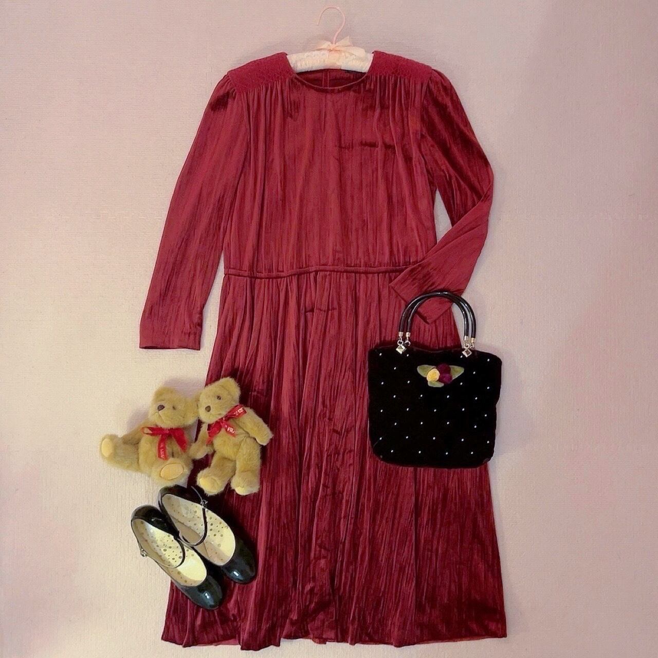 bordeaux velours wrinkle one-piece