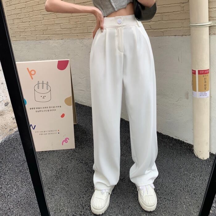 ホワイトカジュアルパンツ オータムハイウェストウェストルーズ 秋物 ガールズファッション40253003150
