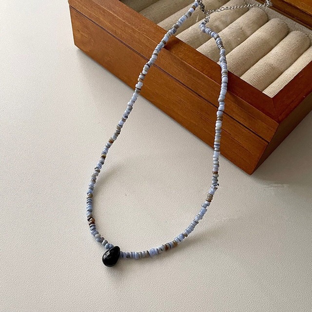 Meetagainレトロな青紫の天然石ネックレス