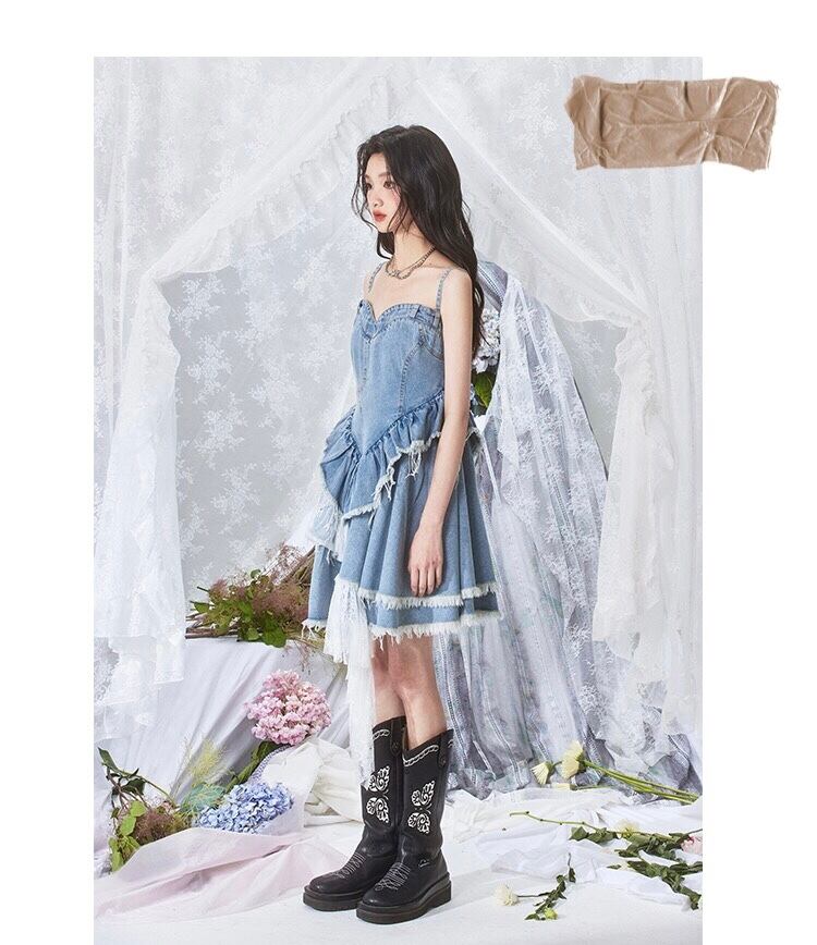 ワンピース デニム 水色 ドレス 個性的 クラブ 夜遊び 海 ヴィンテージ