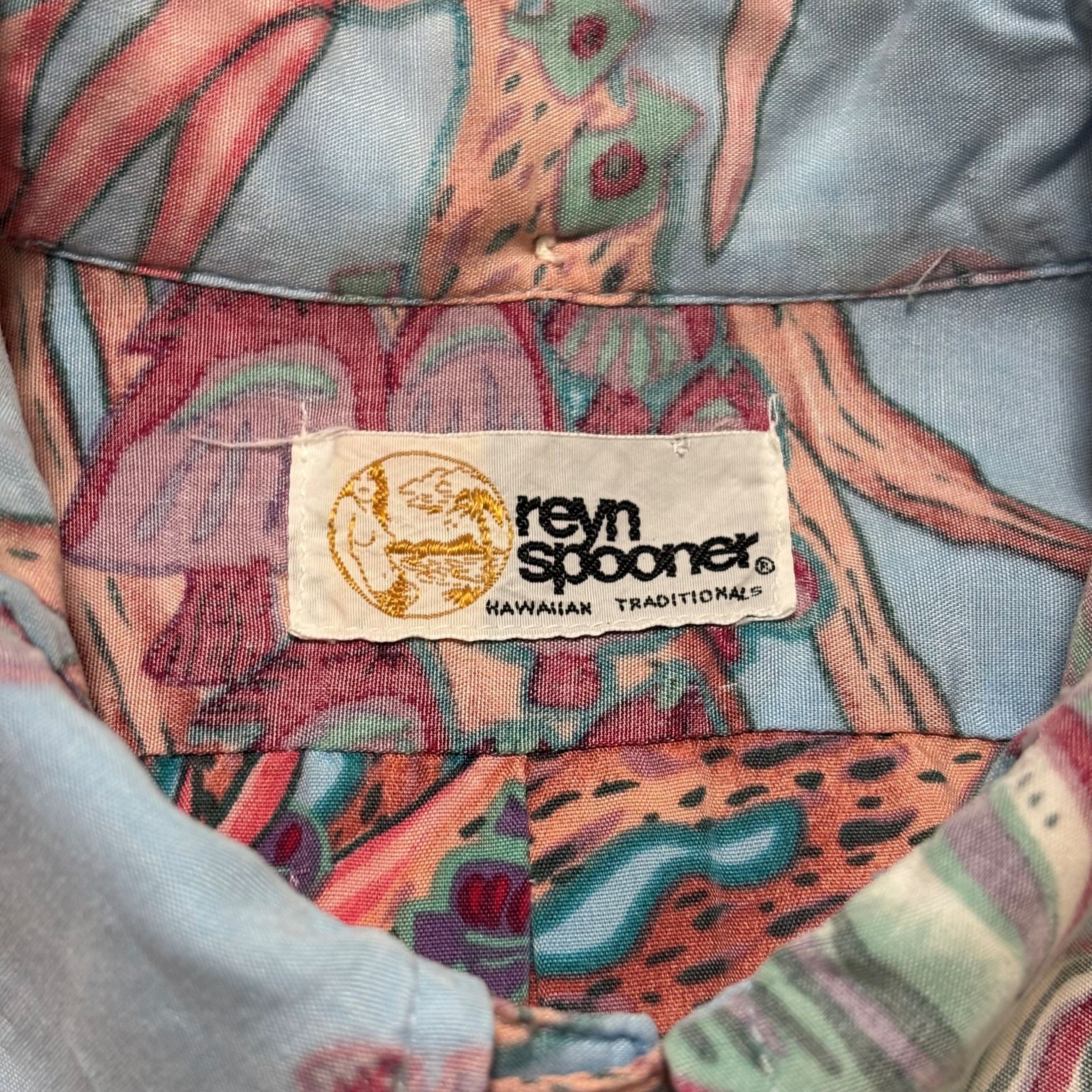 ✨美品 アロハ レインスプーナー 半袖 ボタンダウンシャツ 混紡素材 古着 レインスプーナー reyn spooner アロハシャツ ハーフボタン 半袖