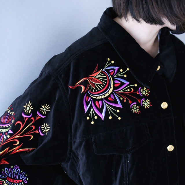 "刺繍" special art design over wide silhouette black mode velours jacket