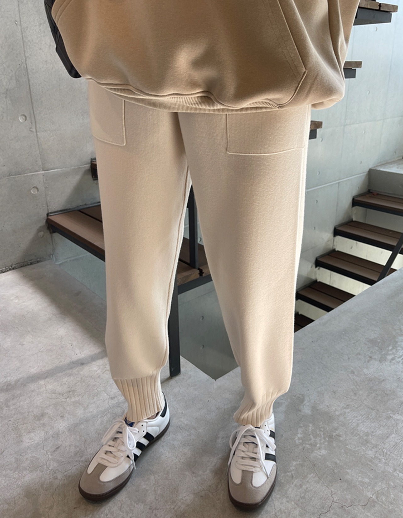 【25aw・再販】Rib-hem Knit Jogger Pants_Ivory・Beige