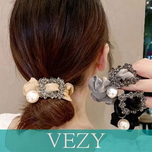 ビジューシュシュ大人っぽいパールヘアゴム 韓国風キラキラまとめ髪 オフィスカジュアル ラインストーンポニーテールゴム きれいめヘアアクセサリー 発表会女子会髪留め ヘアアクセサリー VEZY ベジー ItemNo.【24128771】