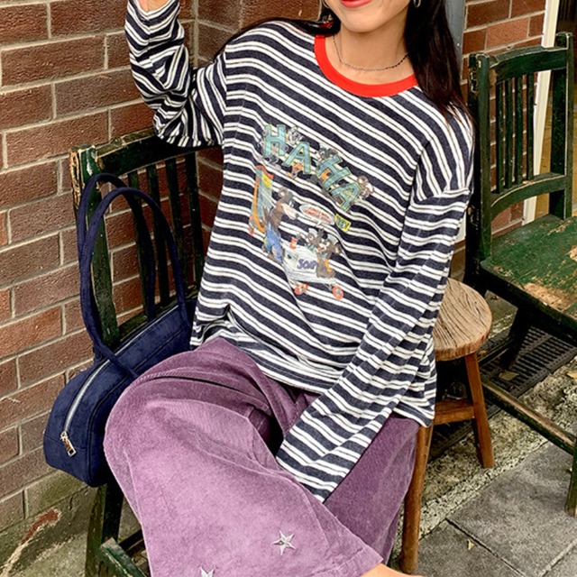 front print border long t-shirt　J00297