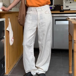 リネンライク薄軽ストレートカジュアルパンツ　0748