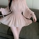 【2点セット】シャーリングフレアシフォントップス+ショートパンツ ・78503