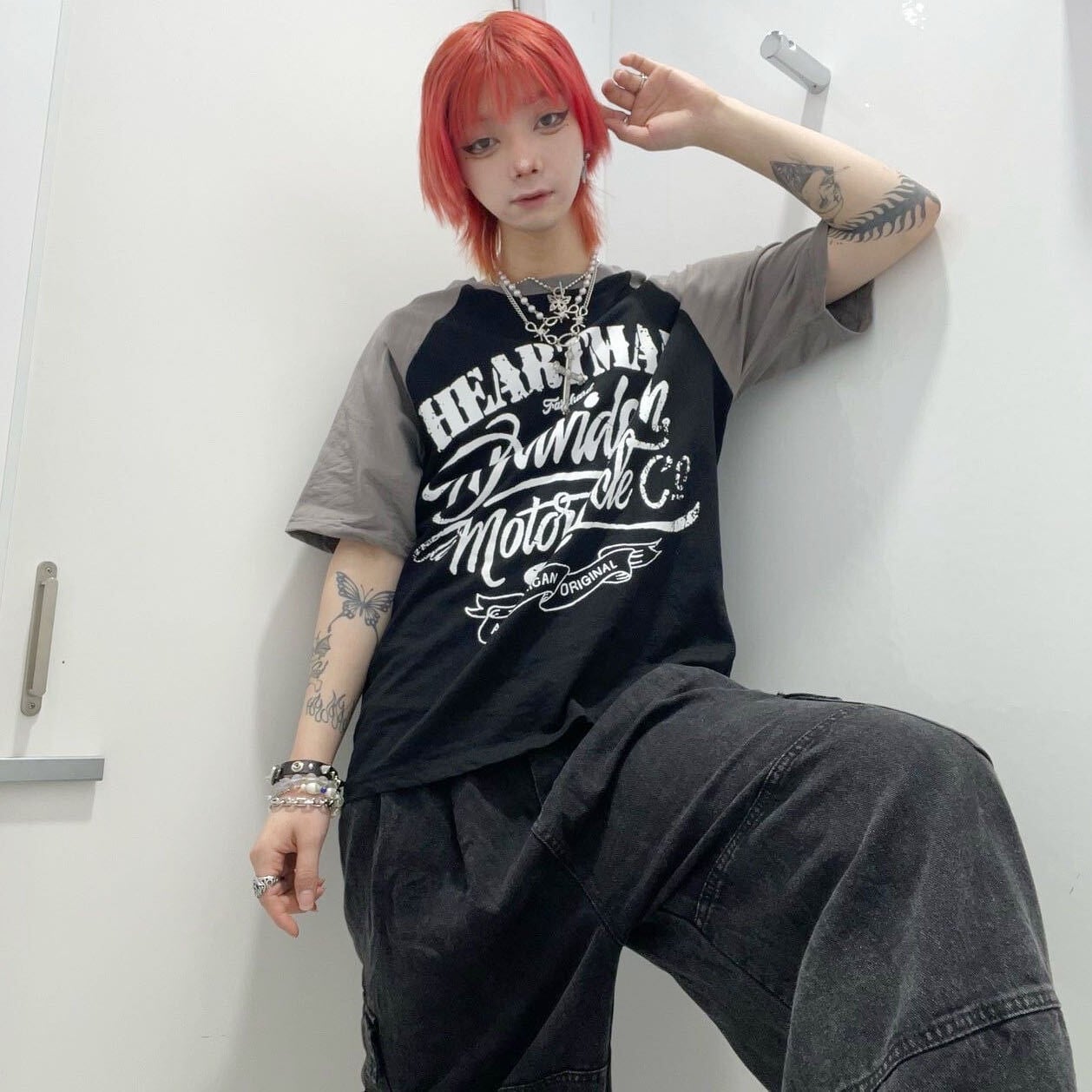 Y2K☆アメリカンロゴ ラグランTシャツ(Motorcycle Y2K☆アメリカンロゴ ラグランTシャツ(Motorcycle