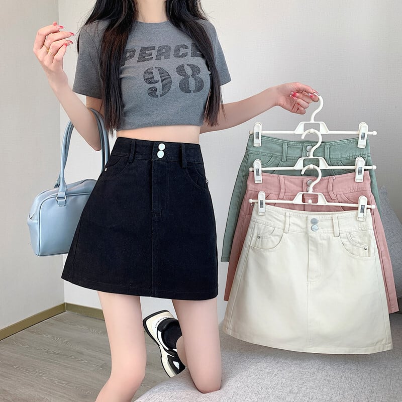 スカート レディース 4色 デニムスカート ミニ丈 ショート丈 台形