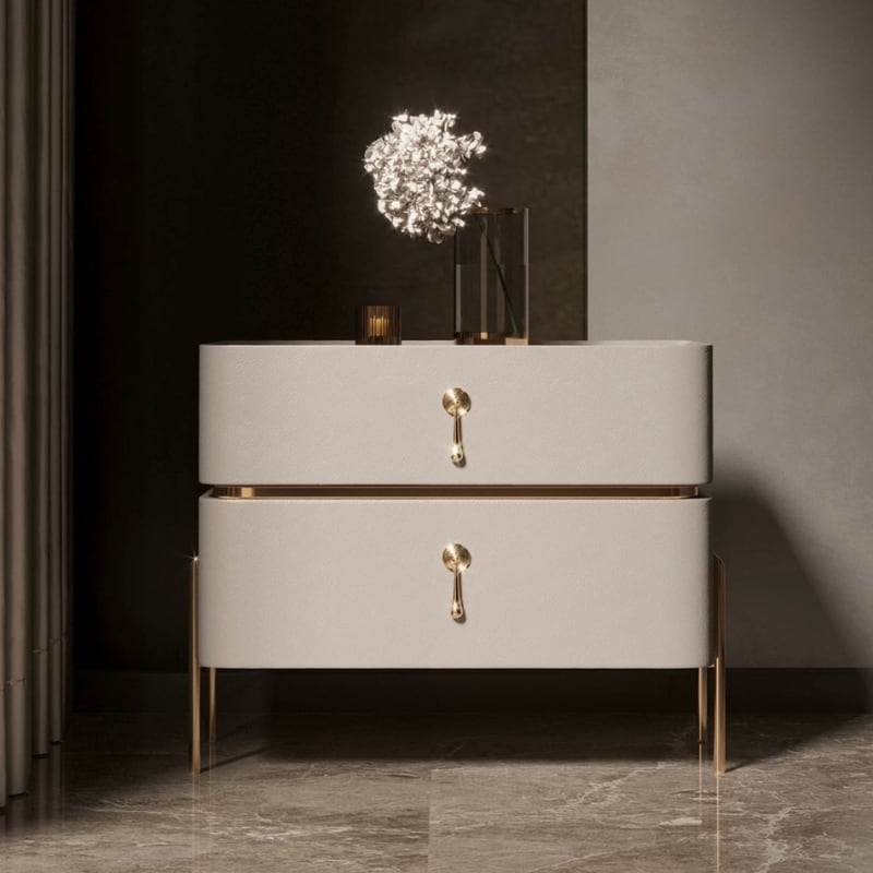 訳あり ナイトテーブル ローチェスト サイドテーブル 2段 引き出し大理石