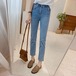 【3日以内出荷】脚長効果！スキニーデニムパンツ 韓国ファッション レディース ミニストレートダウン感ハイウエストゆったりスリムシガレットパンツストレッチ 2024新型