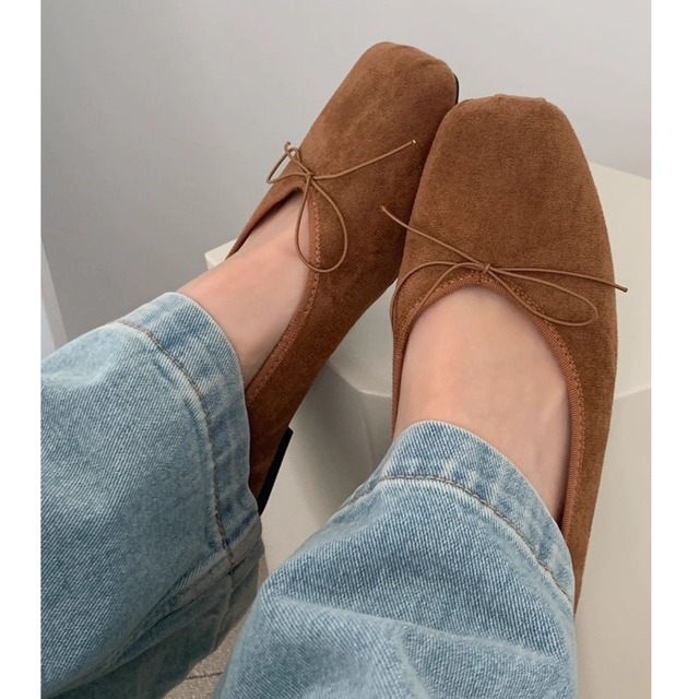 【スクエアトゥリボンフラットシューズ】P02488