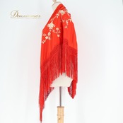 フラメンコ 衣装 シージョ ピキージョ レッド系 赤 刺繍 花柄 フレコ フリンジ トライアングル ダンス パーティ 発表会 スカーフ フラメンコ用品 衣装小物 ステージ衣装 差し色 華やか 柄物 花刺繍 ダンス衣装 舞台衣装 かわいい