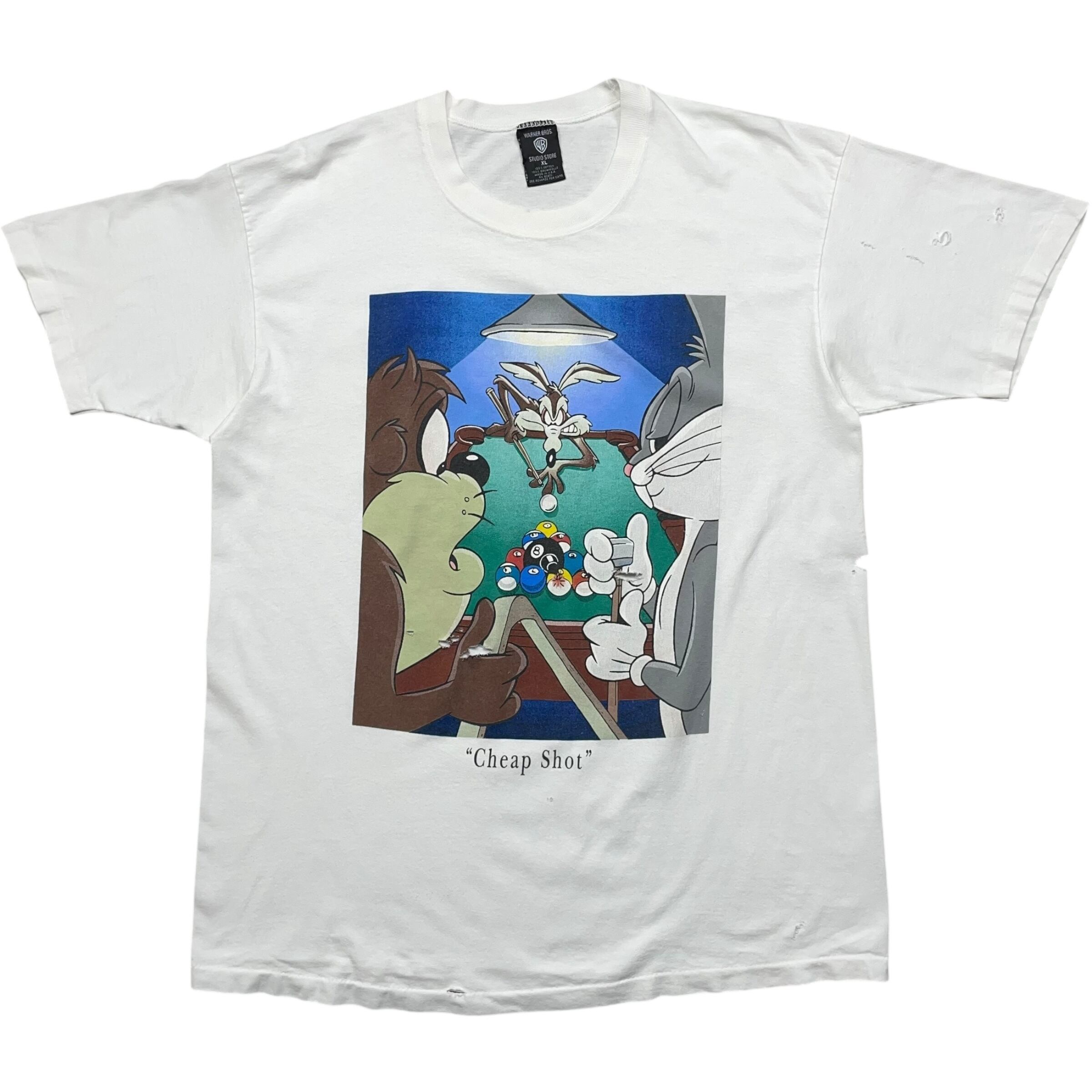 《XL》WARNER BROS. Tシャツ フロントプリント ルーニー・チューンズ ダメージ ホワイト シングルステッチ USA製 90年代 vintage no.8323