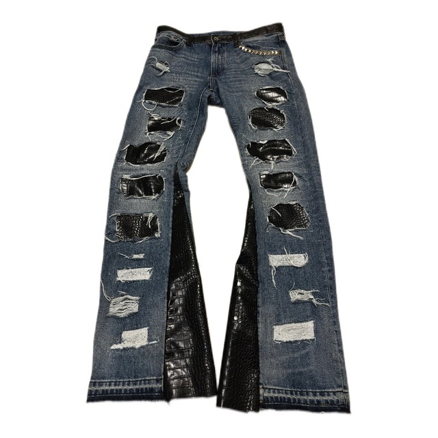 wax coating flare black denim ワックスコーティング加工フレアデニム 