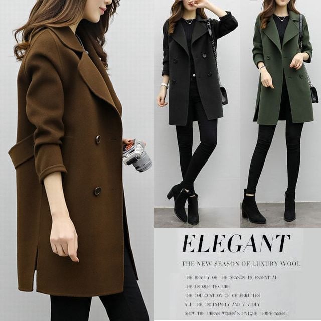 ダブルブレスト チェスターコート レディース エレガントな秋色 シンプル ハーフ丈 ピーコート 無地 ジャケット / Wool coat women  fat mm long section wool coat (DCT-578208088191) | Value Rave