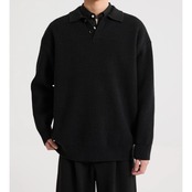 オープンカラー リブ編み長袖ニット af0399