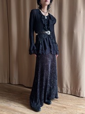 black sheer pleated frill tops-5187-9