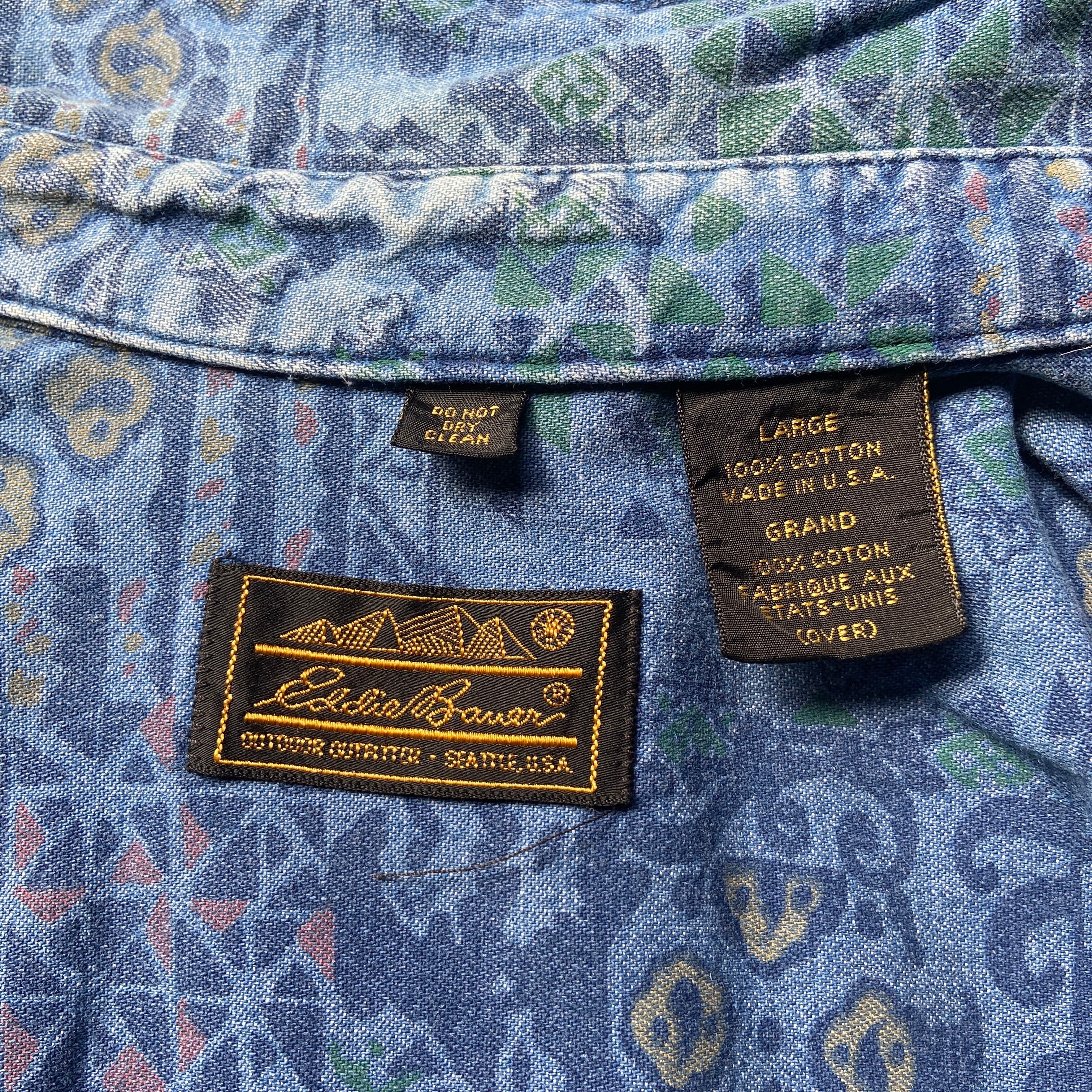USA製 90年代 Eddie Bauer エディーバウアー 花柄プリント 長袖 デニム