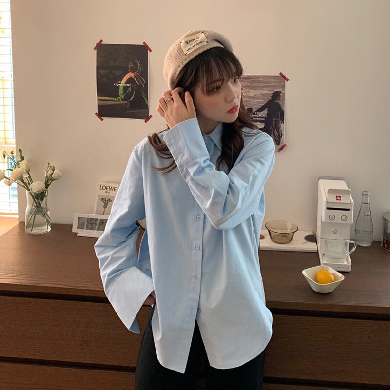 スプリングスタイルルーズシャツ トップス ロング 春物 試着室55573189857