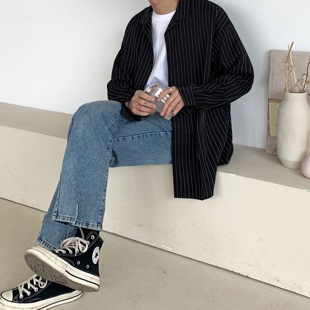 ◆【送料無料】◆特価◆モノトーン◆ストライプ◆オープン◆メンズシャツ◆社交ダンス◆パーティー♪カラオケステージ